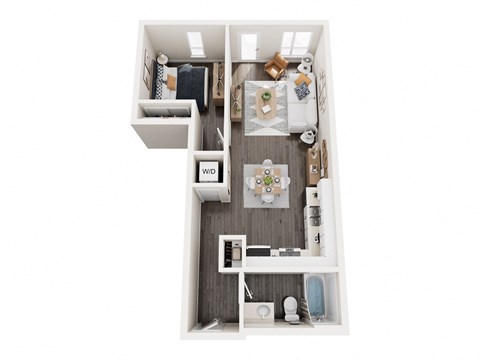 Floor plan for 1 bed, 1 bath, 678 sqft